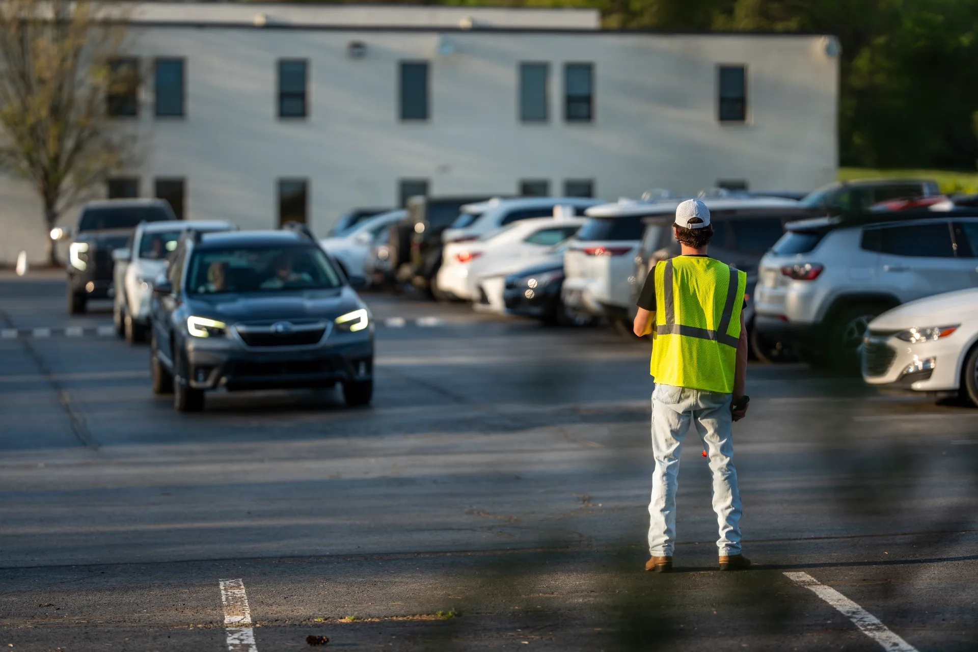 Our parking team welcoming cars on a Sunday morning